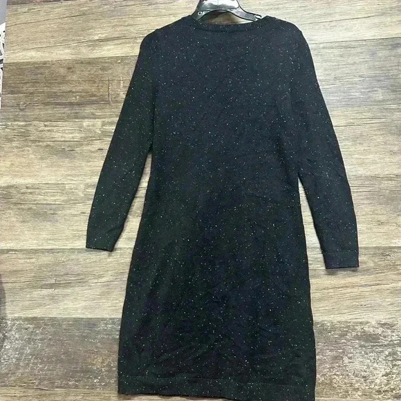 Talbots Black Tie Front Ribbed Knee-Length Sweater Dress - Picture 2 of 4